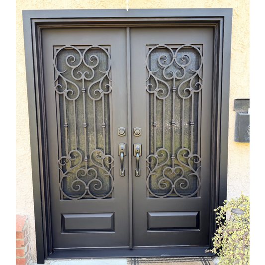 Amor Heart Iron Door – Double Security Door with Rain Glass & Screen