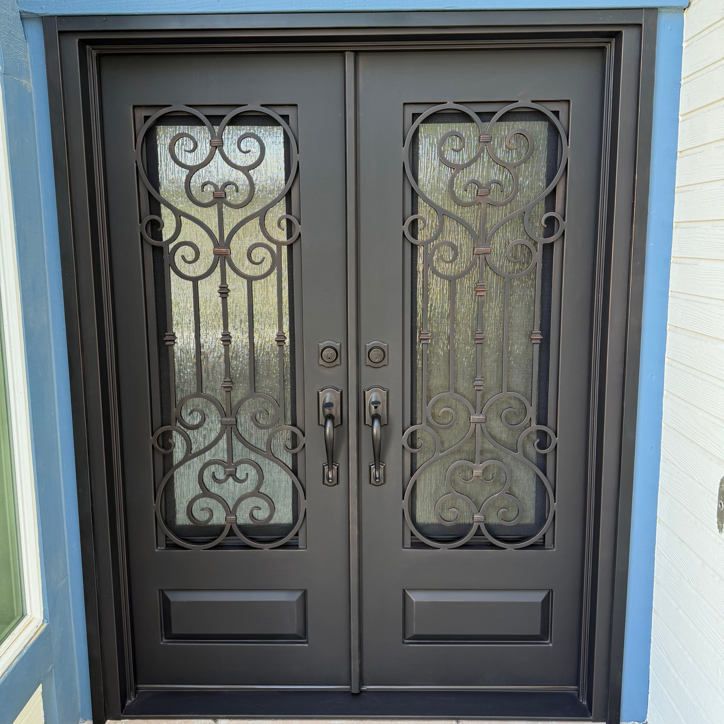 Amor Heart Iron Door – Double Security Door with Rain Glass & Screen